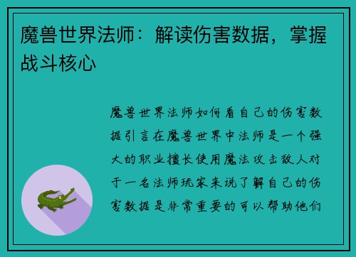 魔兽世界法师：解读伤害数据，掌握战斗核心